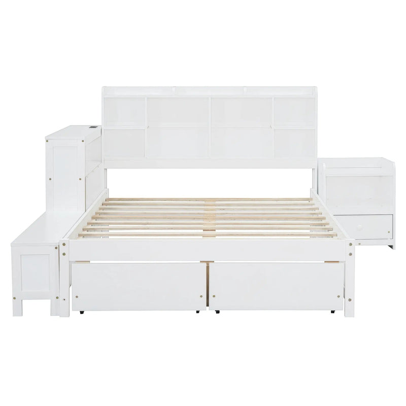 Platform Bed With Multi Functional Storage Space, Nightstand, 2 Drawers, USB Ports And Desk by HouseOfZazla