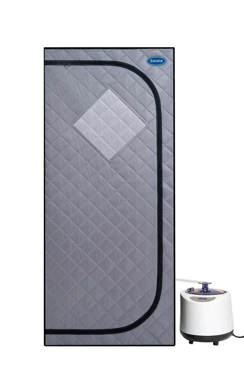 Full Size Portable Grey Steam Sauna tent–Personal Home Spa, with Steam Generator, Remote Control, Foldable Chair, Timer and PVC Pipe Connector Easy to Install.Fast heating, with FCC Certification by HouseOfZazla
