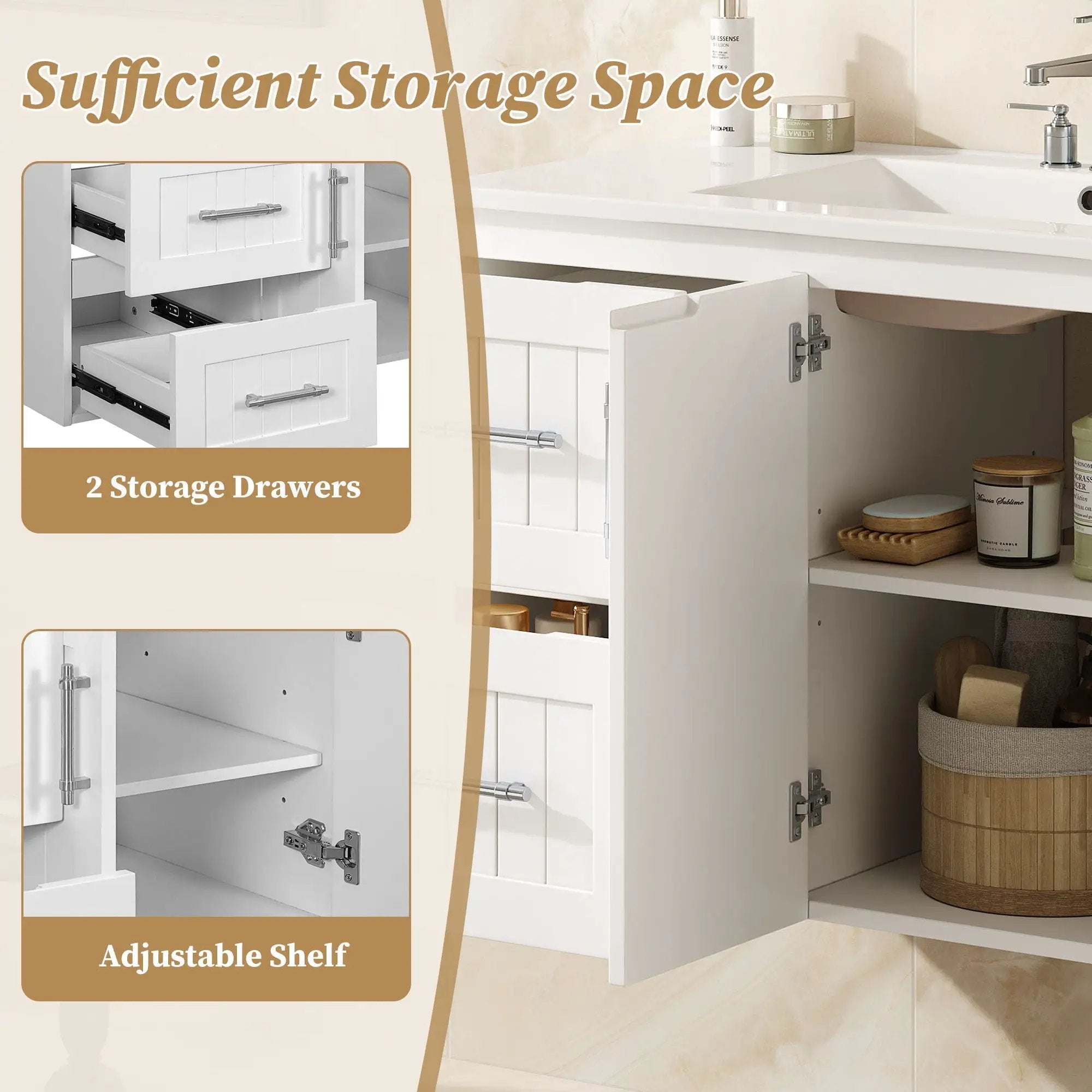 Wall Mounted Bathroom Vanity & Sink, 2 Drawers