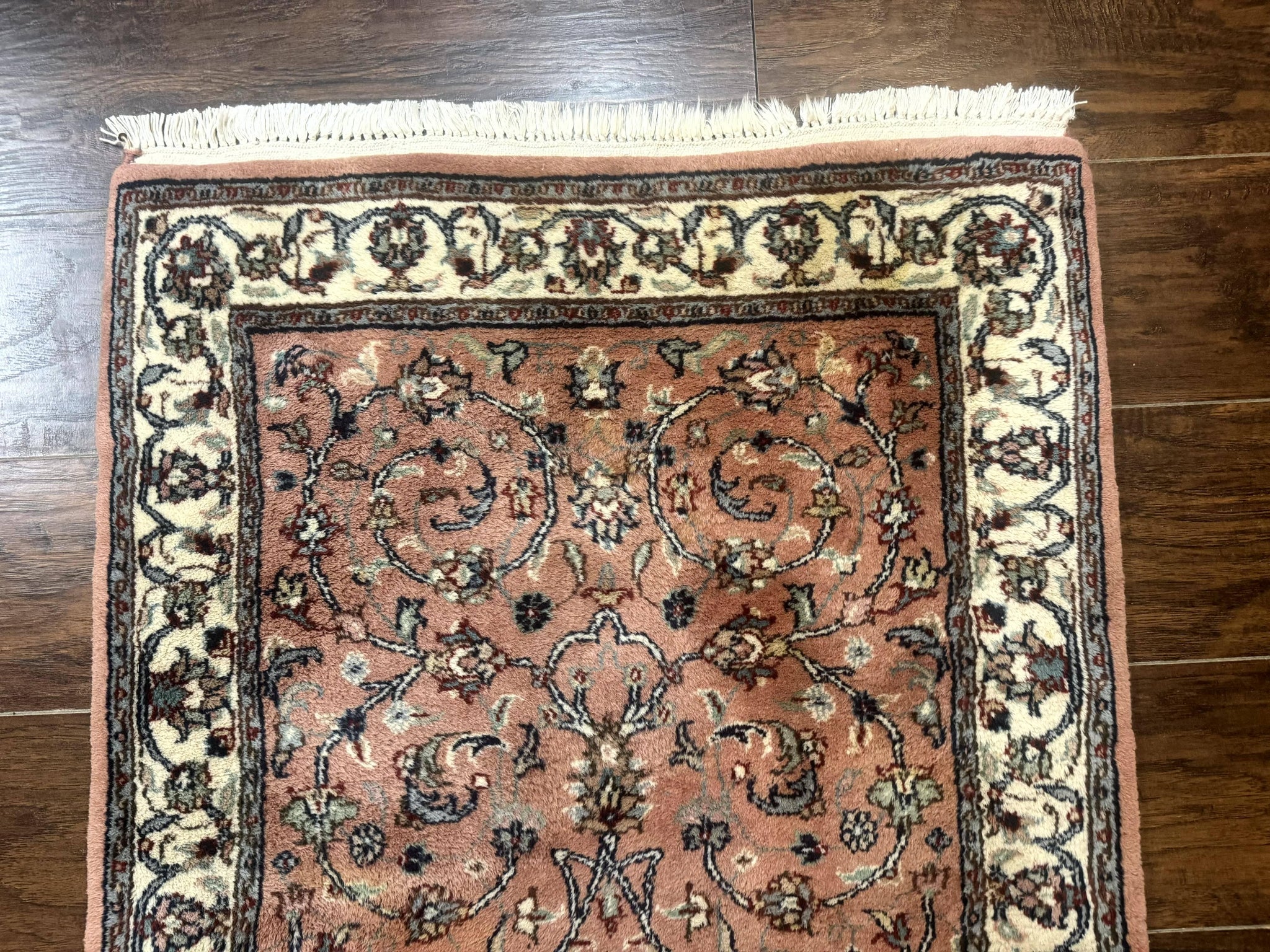 Indo Persian Runner Rug 2.6 x 10, Coral and Cream, Hand Knotted 10ft Wool Oriental Runner for Hallway or Kitchen by Jewel Rugs