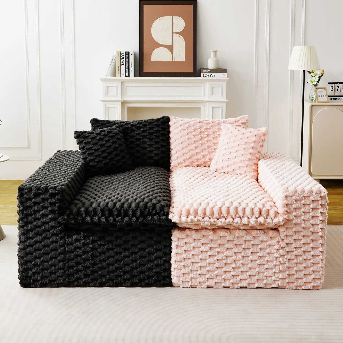 Multifunctional Sofa Pink Black, Fits 4 People by HouseOfZazla