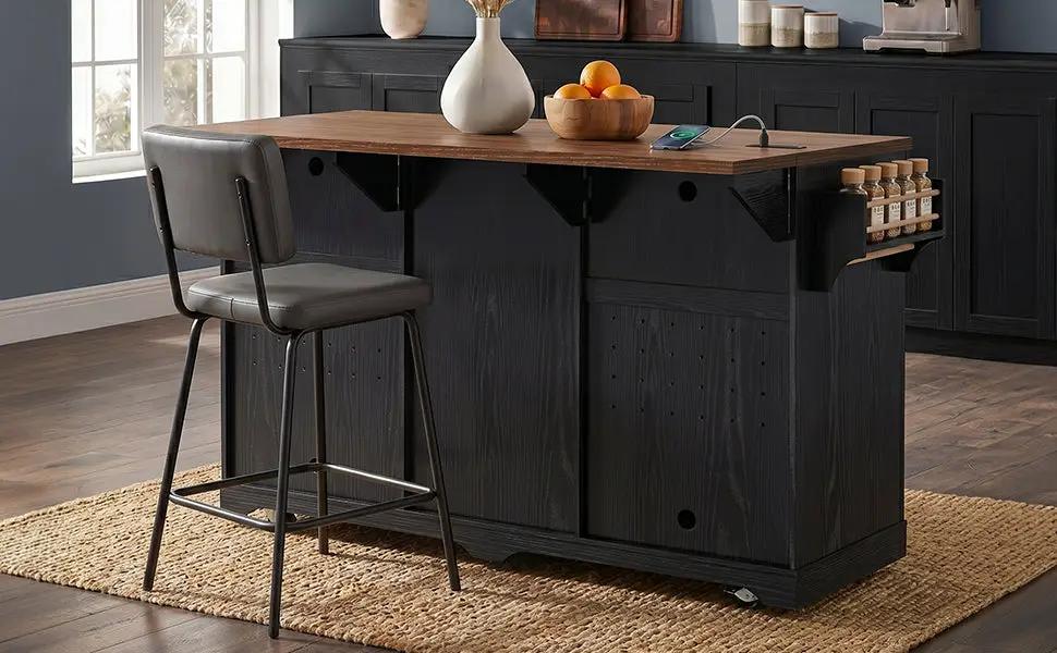 K&K 72" Farmhouse Kitchen Island with Fridge Storage Space & Power Outlet by HouseOfZazla