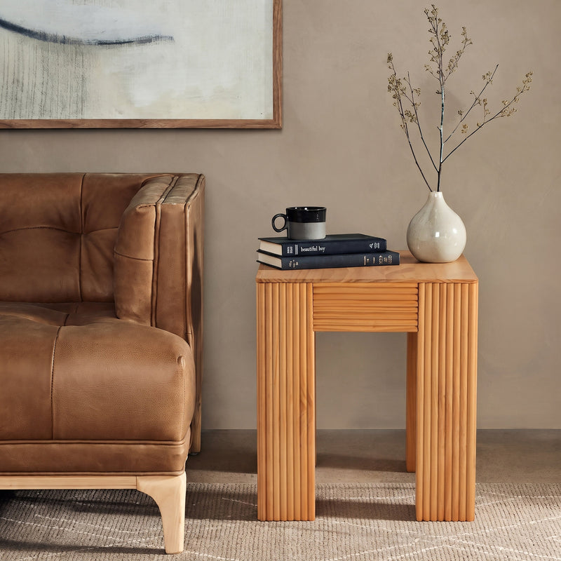 Natural Pine Wood Fluted Side Table with Elephant-Leg Design - Natural Pine, photo 2 of 10
