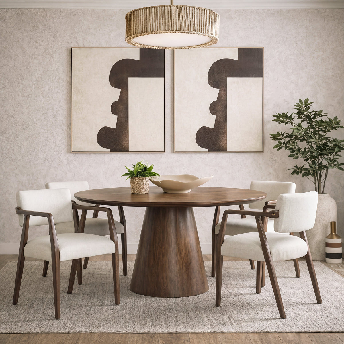Mid-Century Rubber Wood Upholstered Dining Armchair Set of 2 - Beige, photo 3 of 10