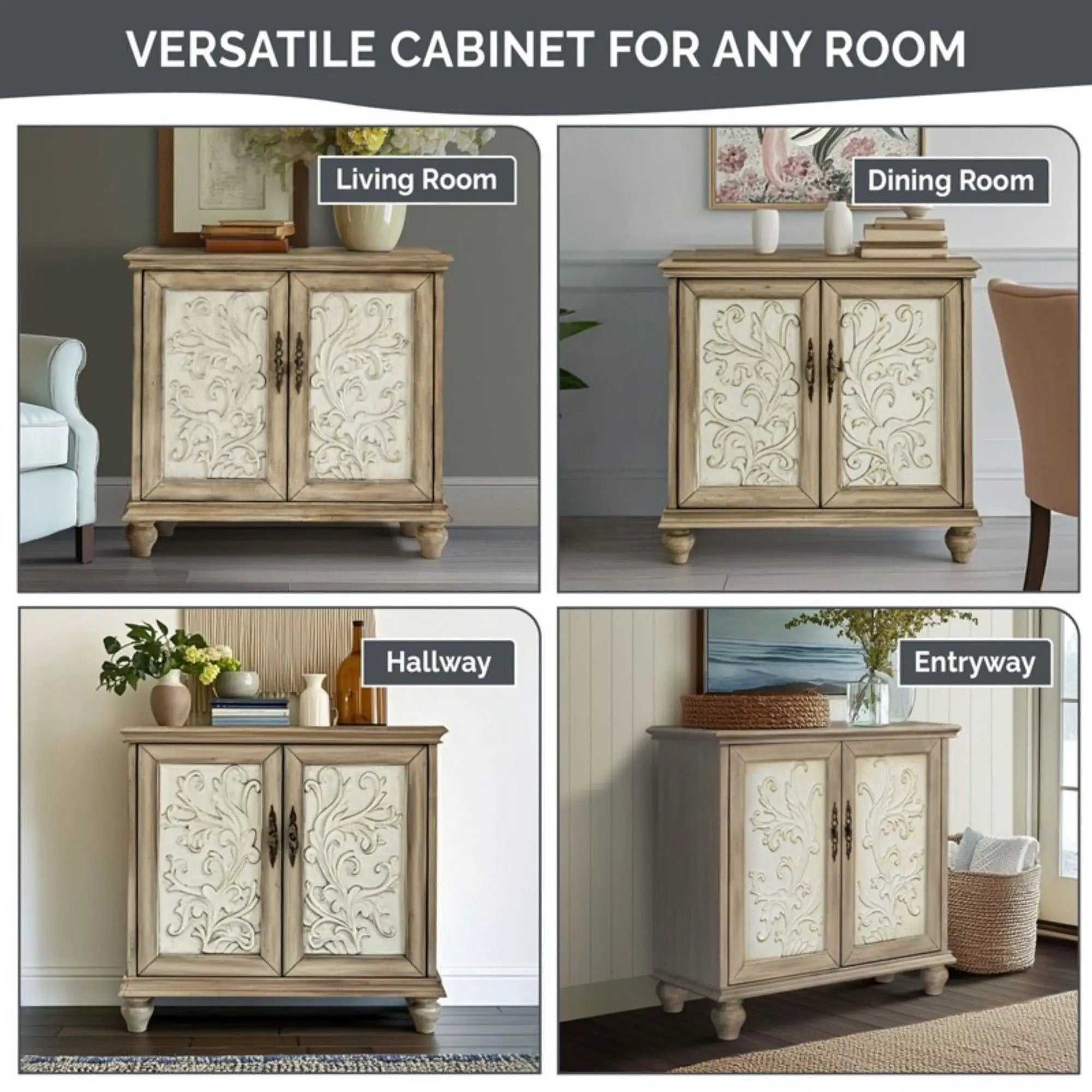 Driscoll - 2 Door Cabinet With Floral Design - Reclaimed Natural by HouseOfZazla