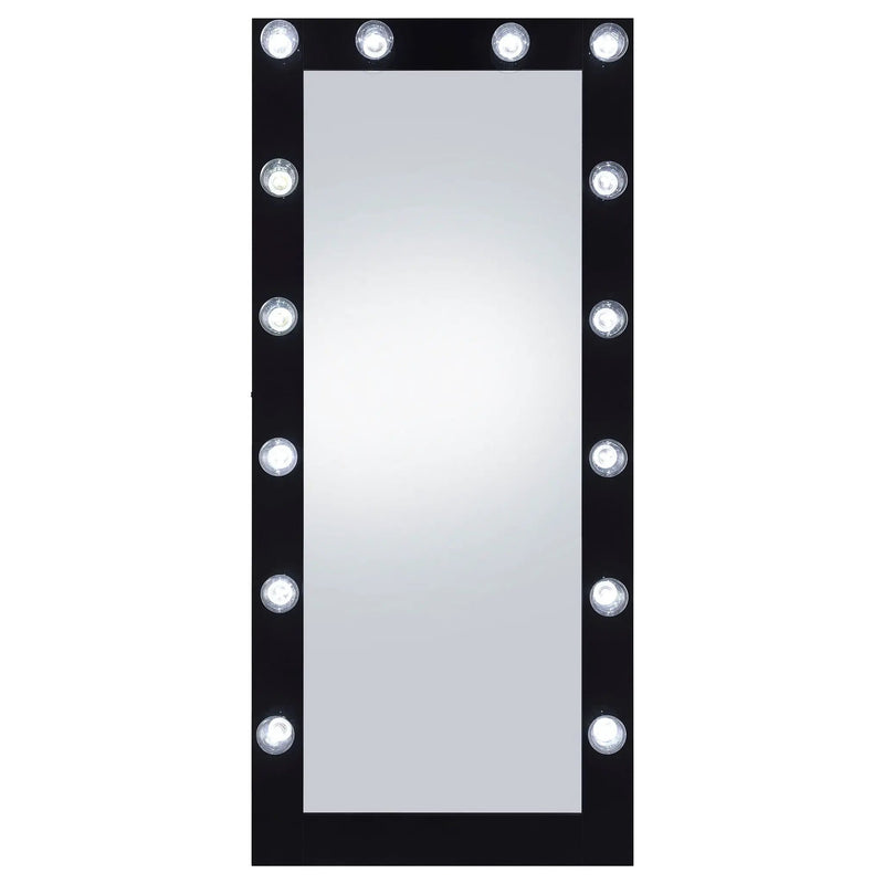 Zayan 32 x 71 Inch Floor Mirror LED Lighting Black Gloss by Unique Piece Furniture