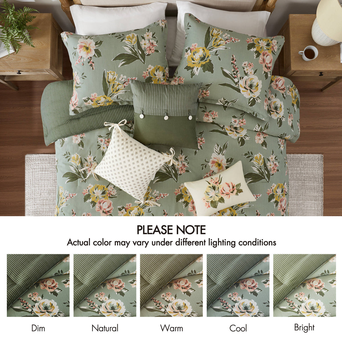 Cal King Floral Comforter Set with Cotton Blend - 7 Piece Set, photo 6 of 10