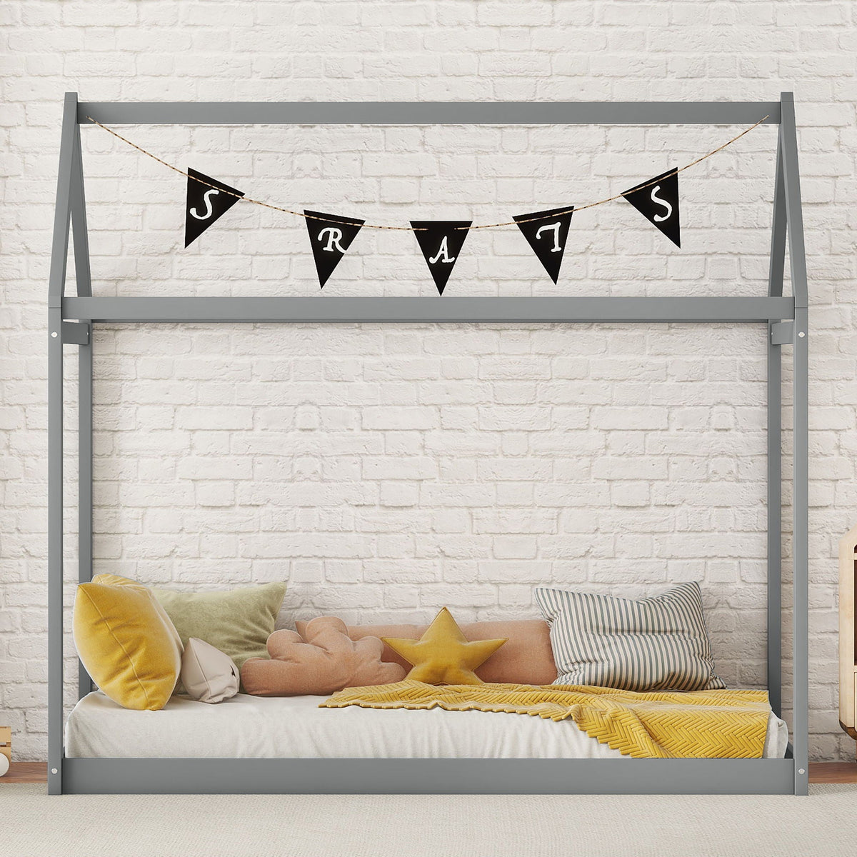 Wooden House Shaped Platform Bed with Low Profile - Twin Size, photo 5 of 27