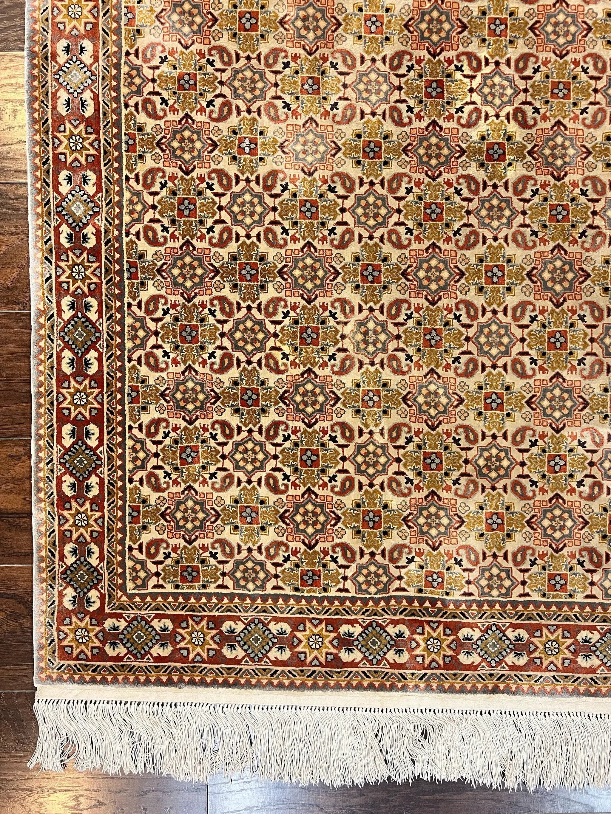 Turkish Kayseri Silk Rug 4x6, Hand Knotted Handmade Vintage Allover Pattern, Fine Silk Oriental Carpet 4 x 6 ft, Traditional Rug, Cream by Jewel Rugs