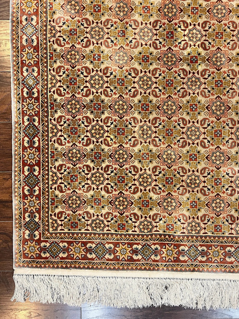 Turkish Kayseri Silk Rug 4x6, Hand Knotted Handmade Vintage Allover Pattern, Fine Silk Oriental Carpet 4 x 6 ft, Traditional Rug, Cream by Jewel Rugs