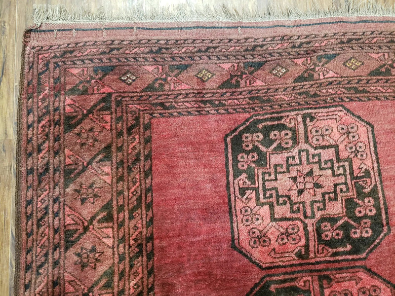Antique Bukhara Area Rug, Vintage Afghan Bokhara Bashir Rug, 4x6 Hand-Knotted Oriental Carpet, Red & Black Wool Rug, 4' x 5'9 by Jewel Rugs