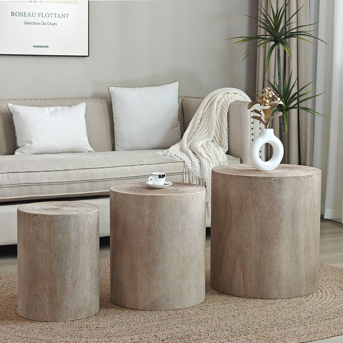 Cylinder Nesting Tables (Set of 3) with Engineered Wood Construction - White or Dark Brown, photo 3 of 8