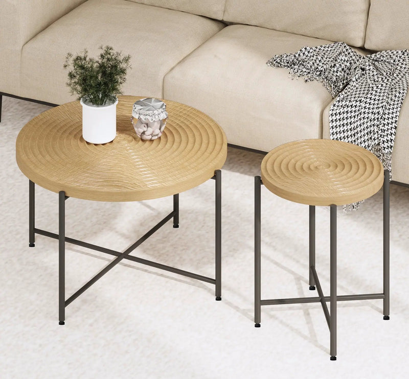 Coffee And End Table Set Waterproof Cover, Distressed Cylindrical Design, Legs Classic Rustic Charm (Set of 2) by HouseOfZazla