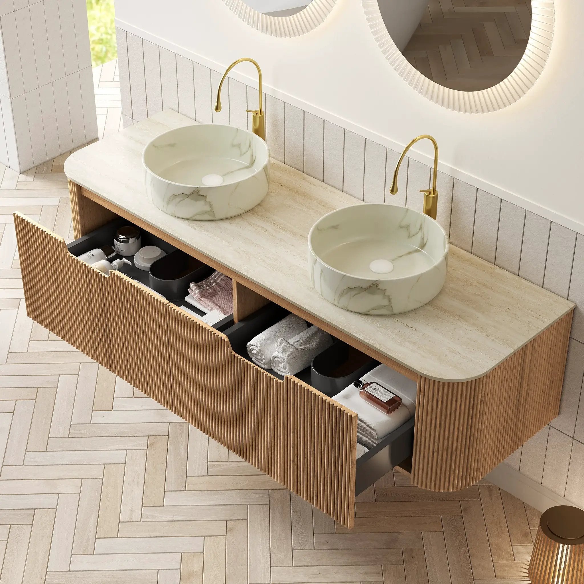 DINA 60" Bathroom Vanity with Ceramic Basins and Sintered Stone Top by HouseOfZazla