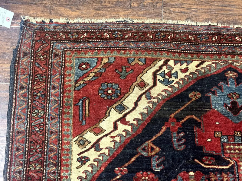 Antique Persian Bidjar Rug 5x6, Navy Blue and Red, Persian Tribal Rug by Jewel Rugs
