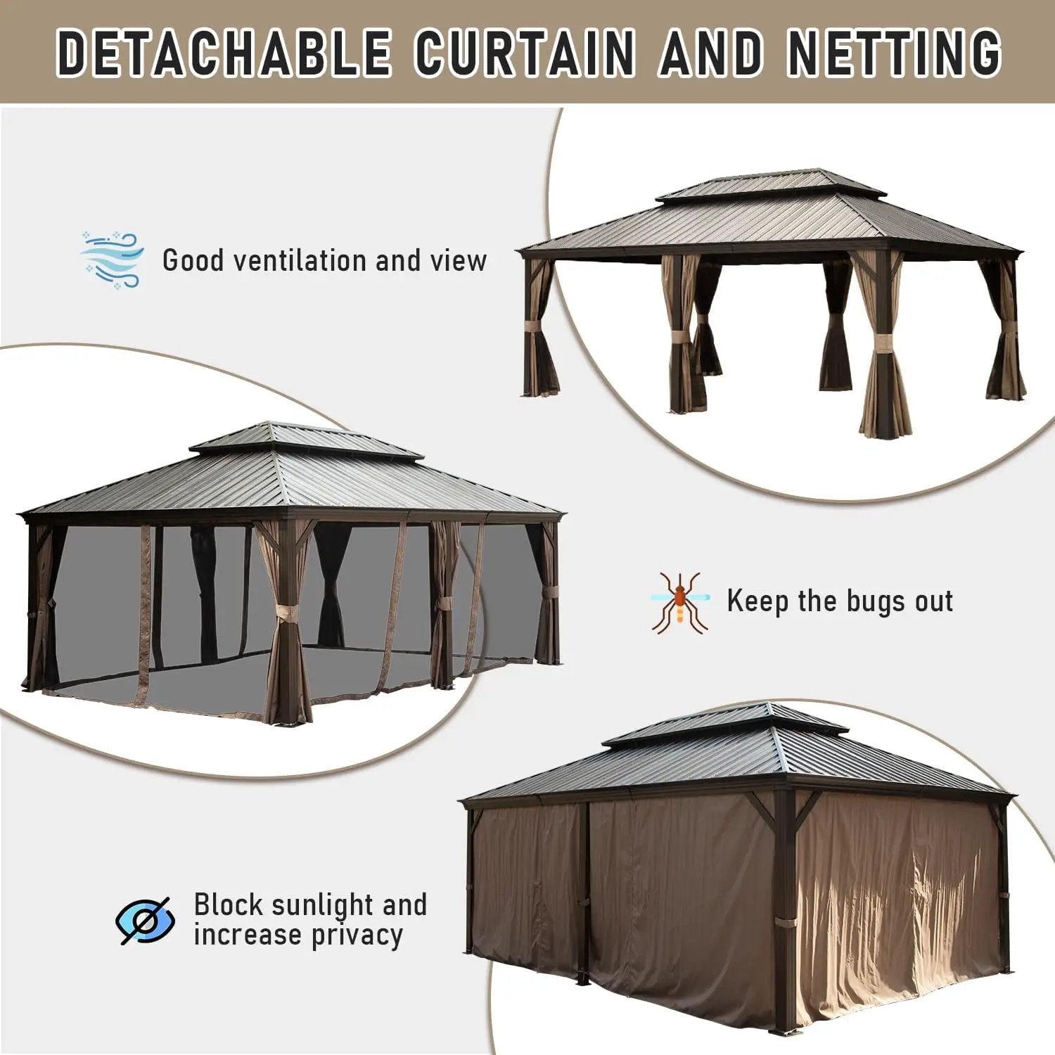 14x22FT Hardtop Gazebo with Galvanized Steel Double Roof by HouseOfZazla