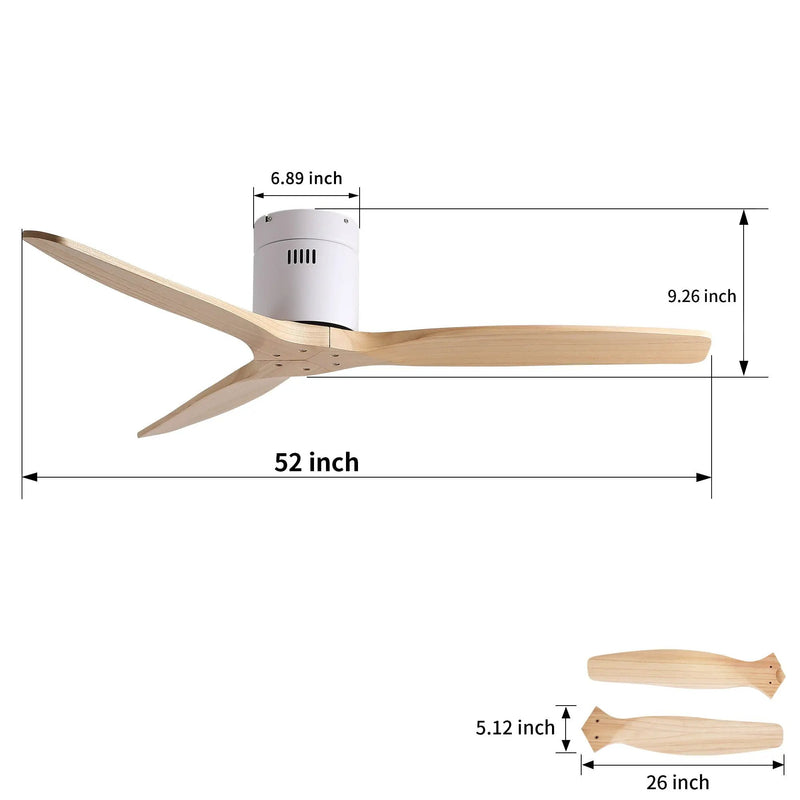Low Profile Flush Ceiling Fan Without Light - Matte White / White by Unique Piece Furniture
