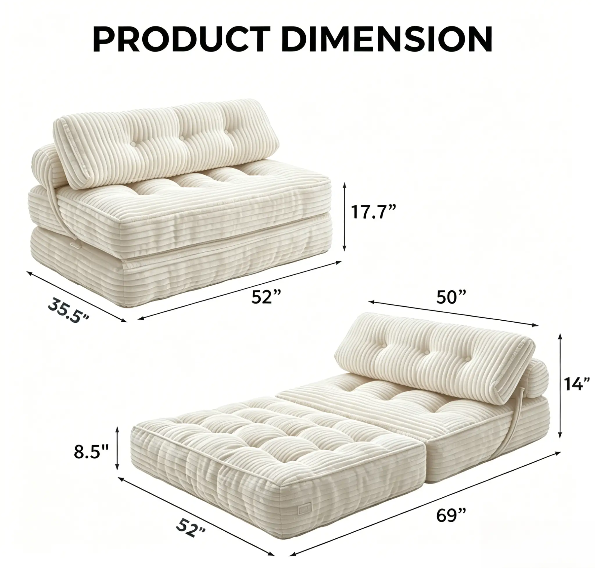 Folding Sofa Bed: Convertible Chair for Living Room or Bedroom by HouseOfZazla