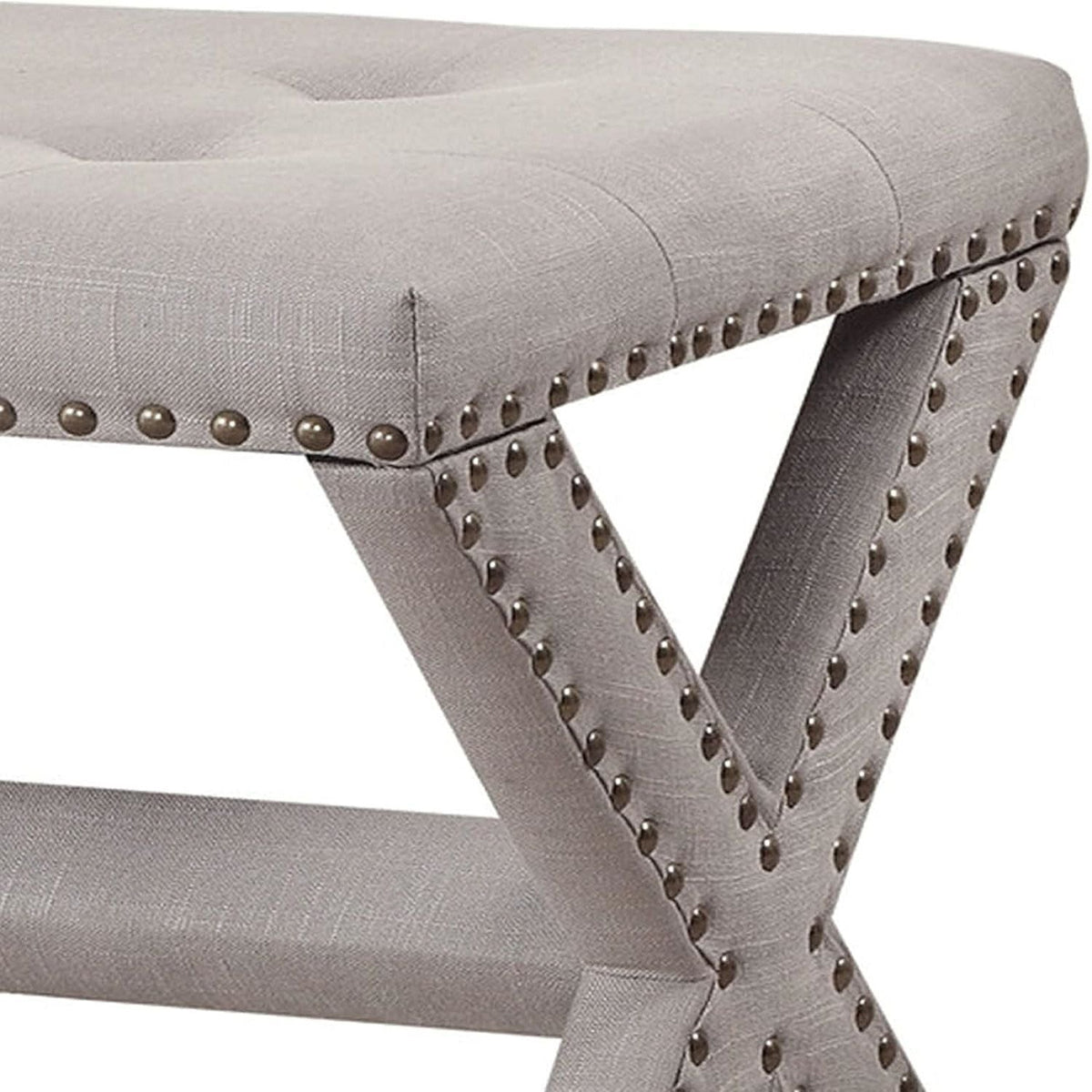 Upholstered Accent Bench with Nailhead Trim and Tufted Seat - Gray, Dark Gray, Black, Blue, photo 5 of 23