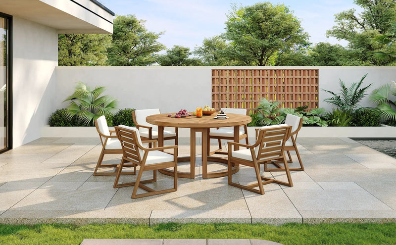 TREXM Patio Dining Table Set for 6, Round Dining Table with Cushions by HouseOfZazla