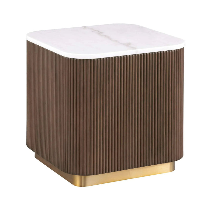 3 Piece Table Set, Square Cocktail Table & 2 Square End Tables - Brown / Gold / White by Unique Piece Furniture