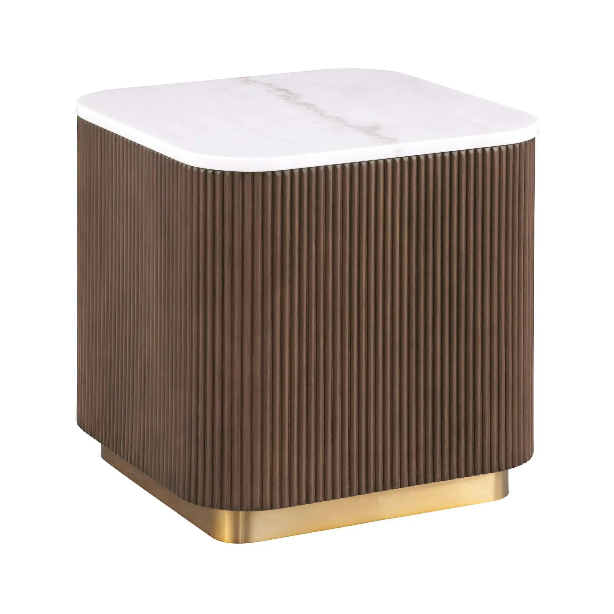 3 Piece Table Set (Rectangle Cocktail Table And Two Square End Tables) - Brown / Gold / White