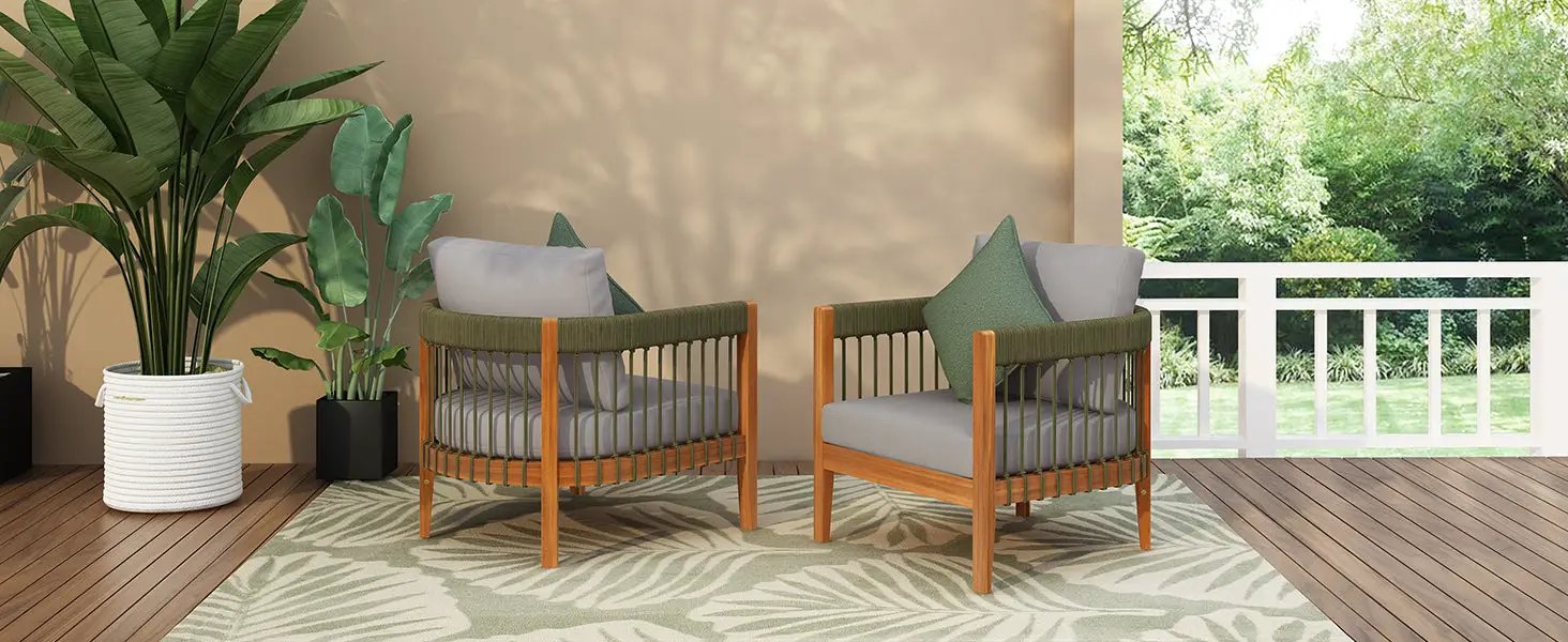 [Set of 2] Acacia Wood Outdoor Club Chair with Rope Accents by HouseOfZazla