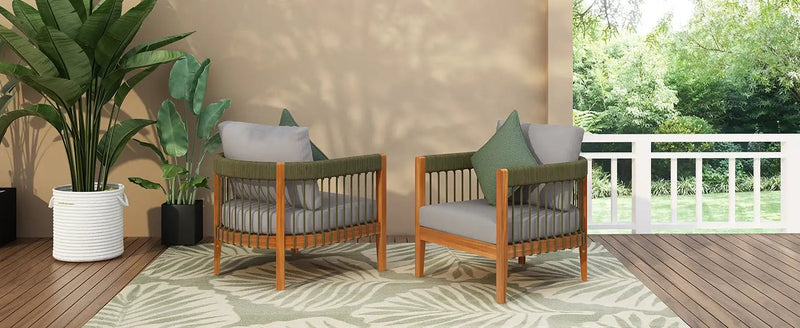 [Set of 2] Acacia Wood Outdoor Club Chair with Rope Accents by HouseOfZazla