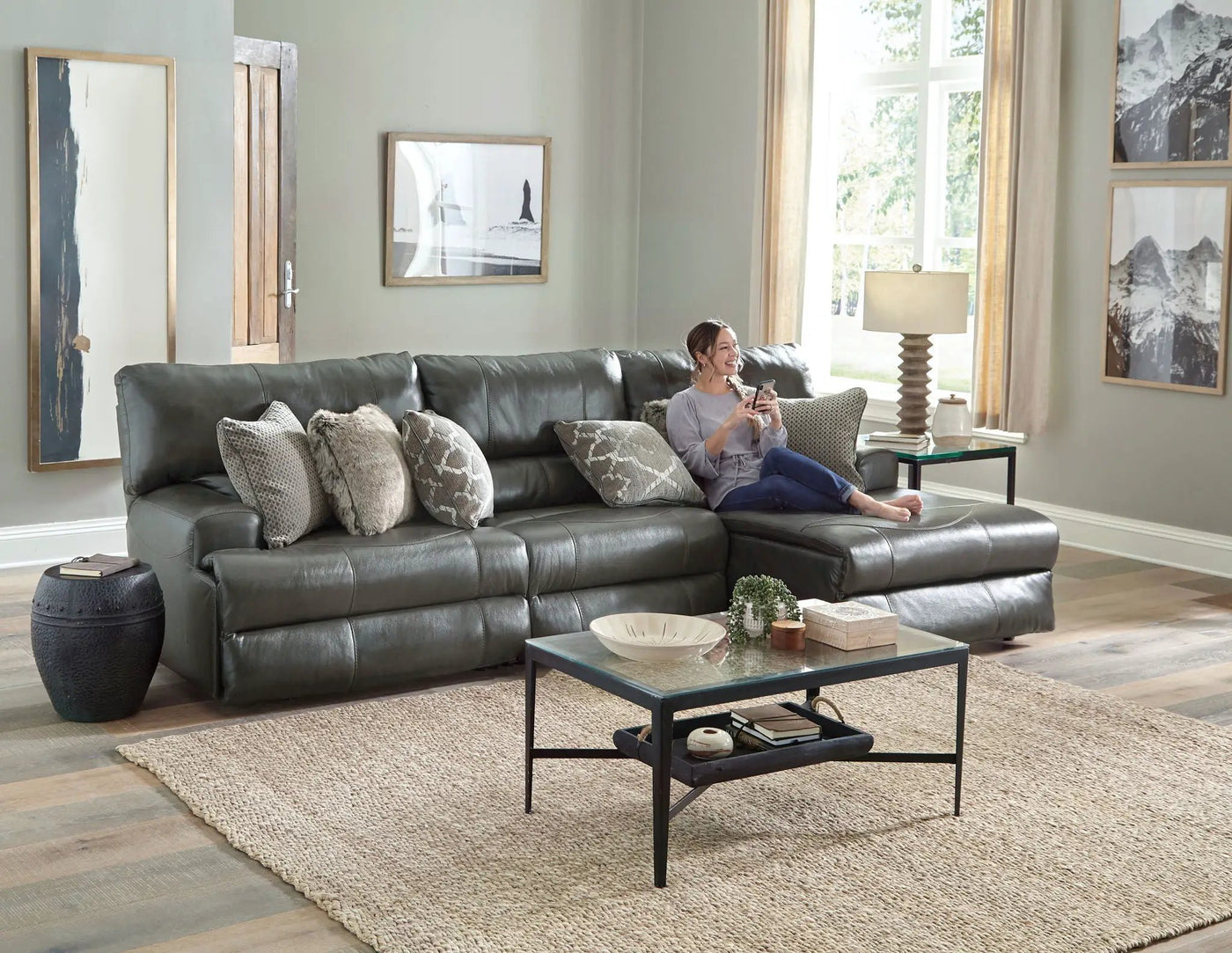 Como - 3 Piece Italian Leather Match Reclining Sectional by Unique Piece Furniture