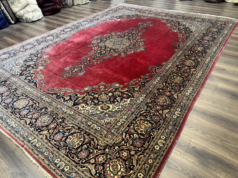 Persian Kashan Rug 9x12, Traditional, Semi Open Field, Red, Signed By Master Weaver, Antique Rug by Jewel Rugs