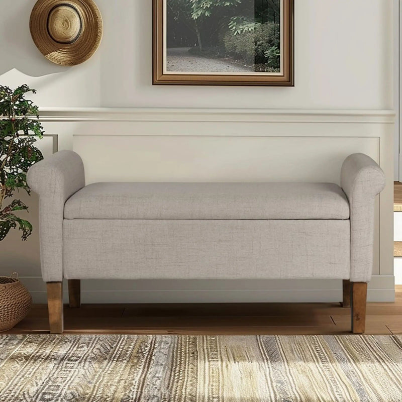 Upholstered Storage Bench With Rolled Armrests - Beige by HouseOfZazla