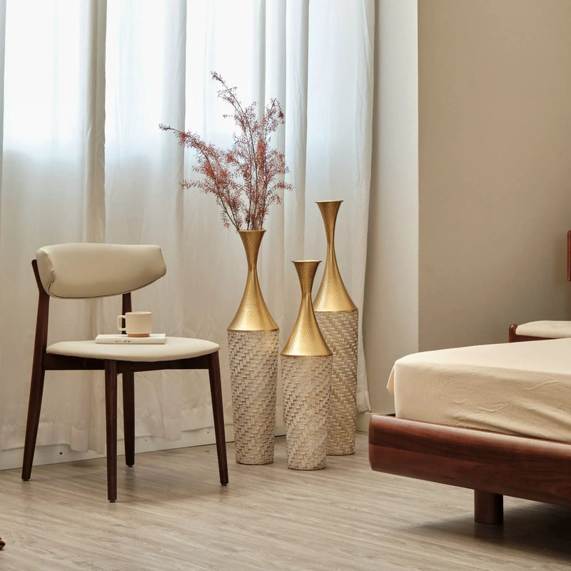 Floor Metal Vase Modern Style Decoration Home Woven Pattern Metal Vase 3 Piece Set Gorgeous Home Decoration Large Glazed Metal Vase - Champagne by HouseOfZazla