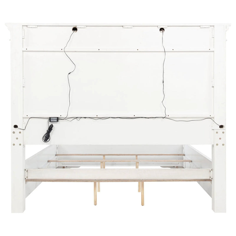 McKinney Eastern King LED Light Panel Bed Vintage White by Unique Piece Furniture