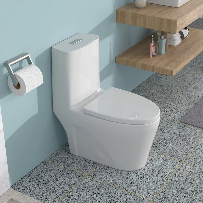 1 Piece Toilet For Bathroom, Dual Flush 1.24 / 1.6 Gpf, Soft Closing Seat - White by HouseOfZazla
