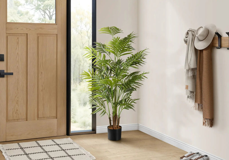 47" Tall, Artificial Plant, Areca Palm Tree, Indoor, Faux, Fake, Floor, Greenery, Potted, Real Touch, Decorative - Green / Black by Unique Piece Furniture