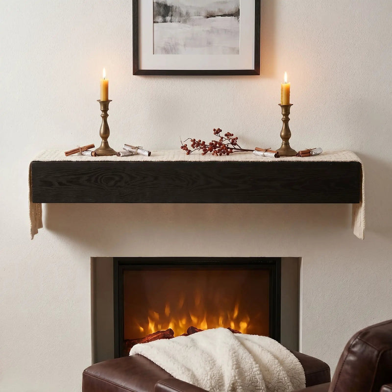 48'' Embossed Fireplace Mante, Wall Mounted Floating Shelf - Black by Unique Piece Furniture