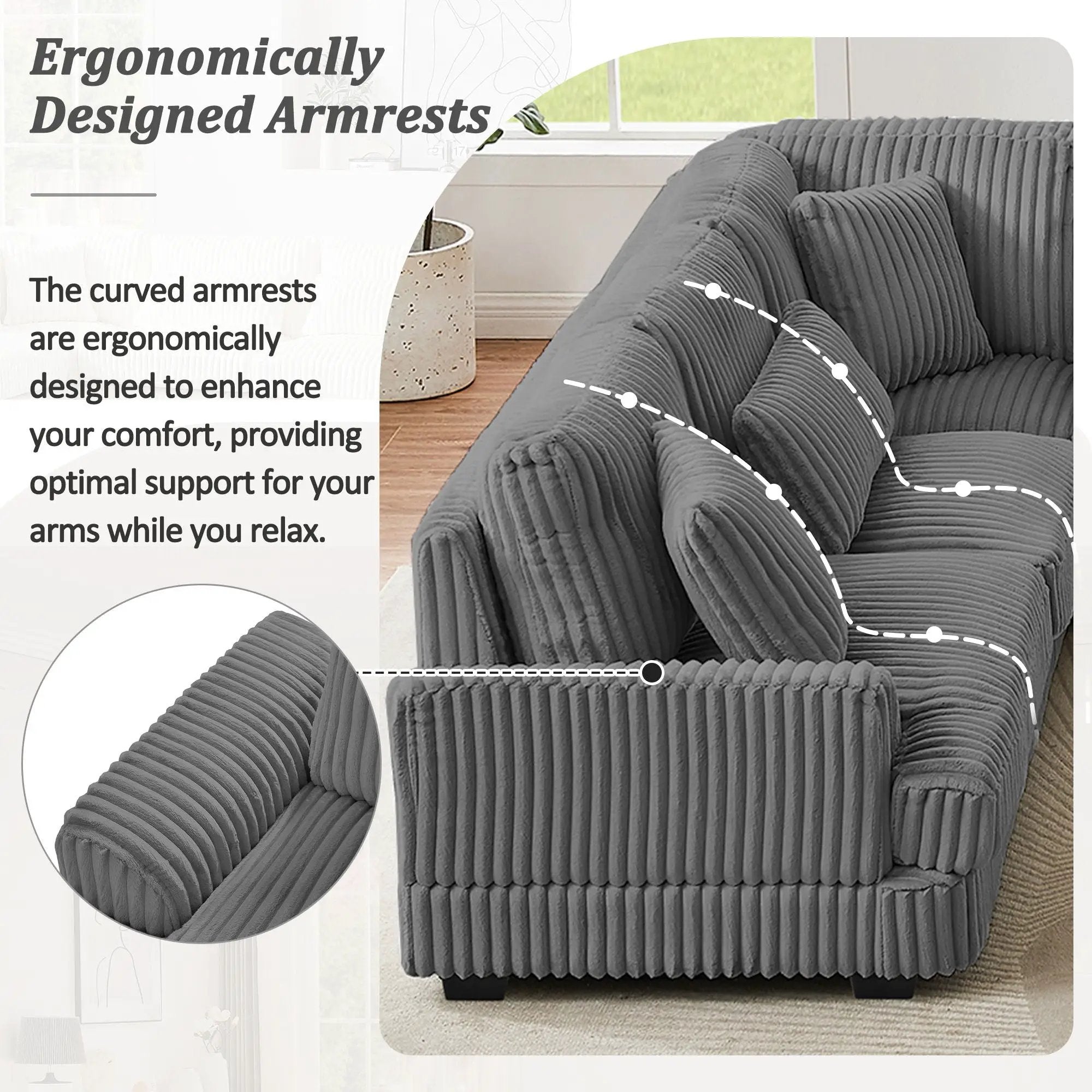 Oversized Sectional Sofa U - Shaped Sofa Couch Modern Sofa Upholstered In Soft With A Chaise Lounge For Living Room by Unique Piece Furniture
