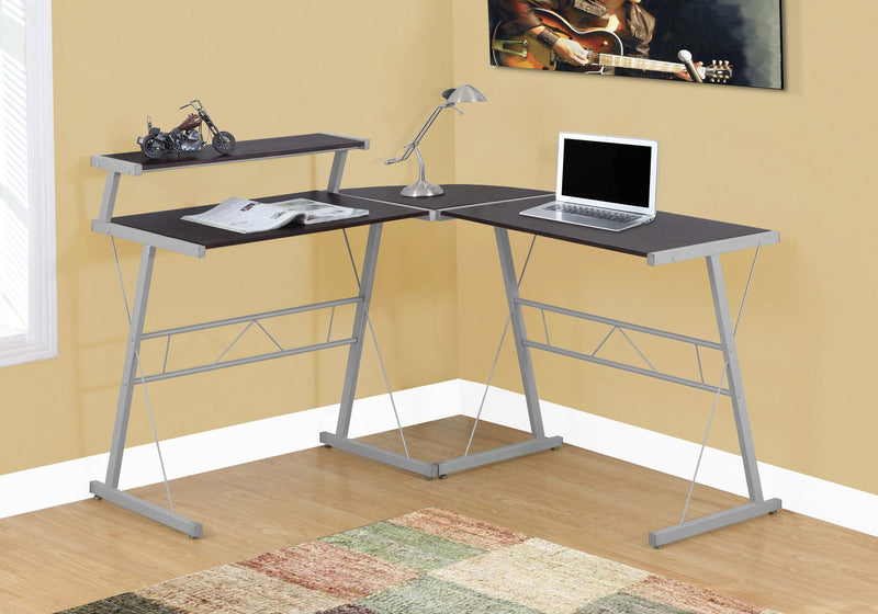 L-Shaped Corner Computer Desk with Fixed Shelf - Dark Brown, photo 3 of 4