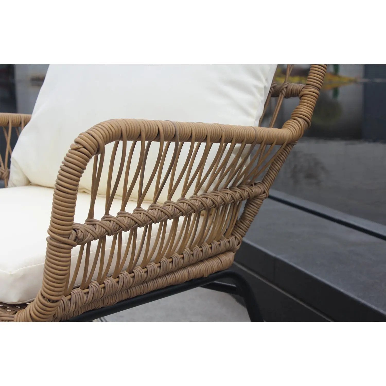 6PCS Outdoor Patio Balcony Natural Color Wicker Sofa Chair Set with Beige Cushion,Round Tempered Glass Table by HouseOfZazla