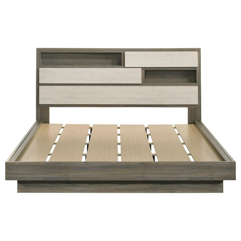 Fenwick California King Bed Bookcase Headboard Grey Oak by Unique Piece Furniture