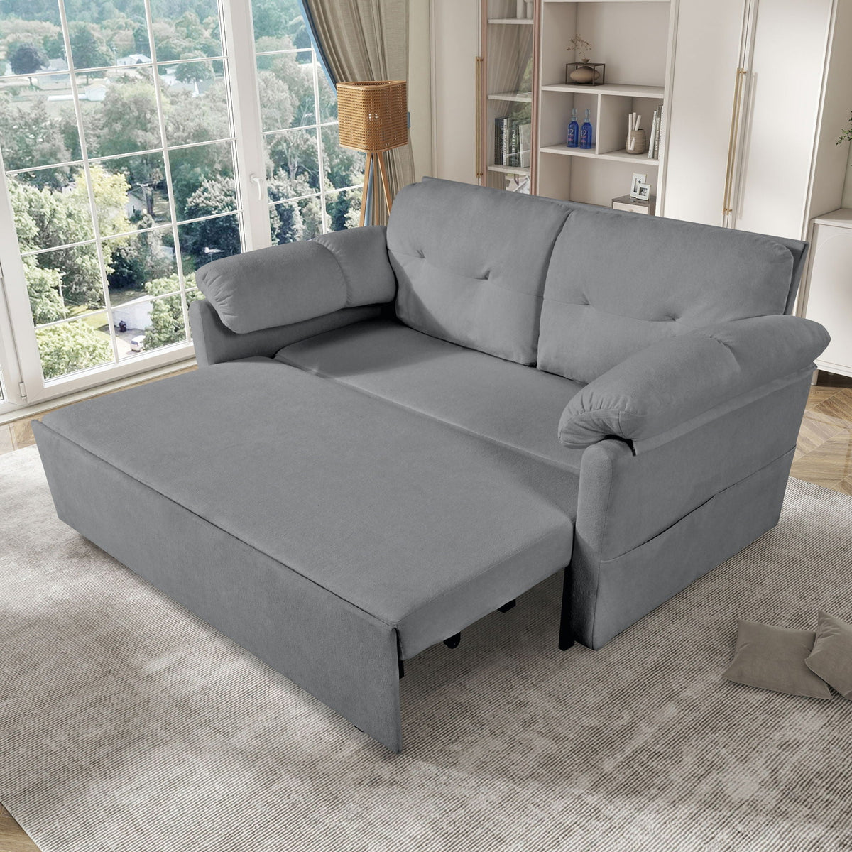 Convertible Pull Out Sofa Bed Queen Size with Side Storage - Fabric, Modern, photo 4 of 12