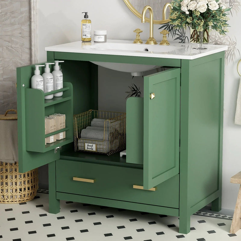 Bathroom Vanity With Single Sink, Combo Cabinet Undermount Sink, Bathroom Storage Cabinet With 2 Doors And A Drawer, Soft Closing, Multifunctional Storage, Solid Wood Frame by HouseOfZazla
