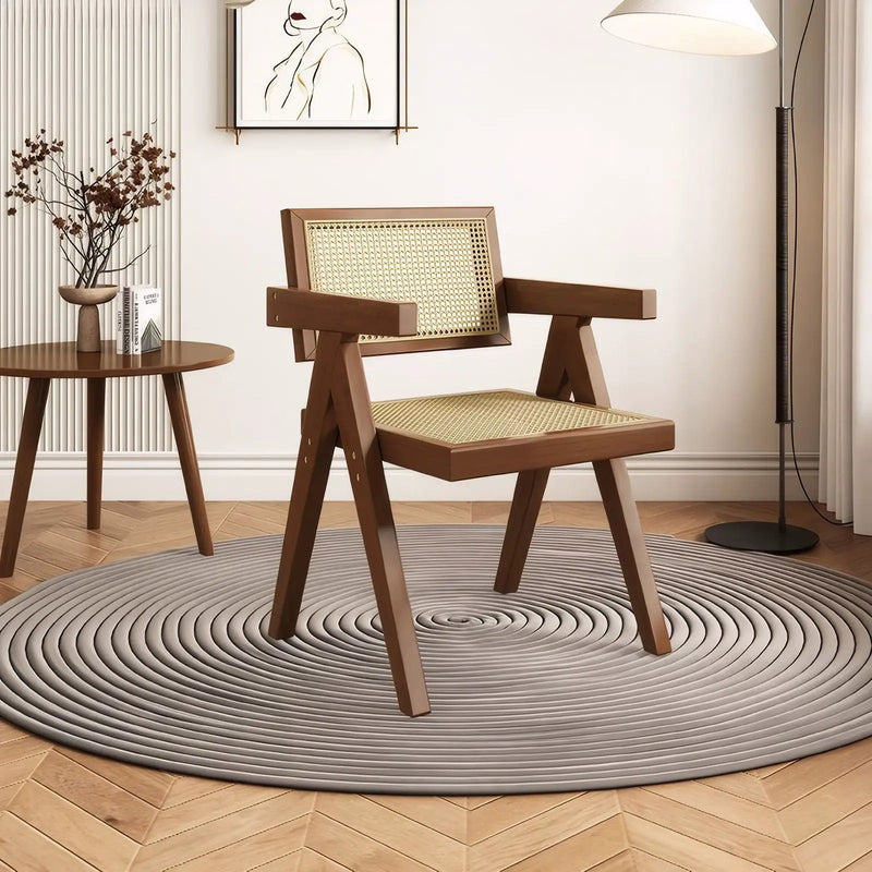 Modern Mid Century Dining Chairs (Set of 2), Rattan Accent Chairs, Comfy Armchairs, Outdoor Wood Chairs With Armrest - Walnut by HouseOfZazla