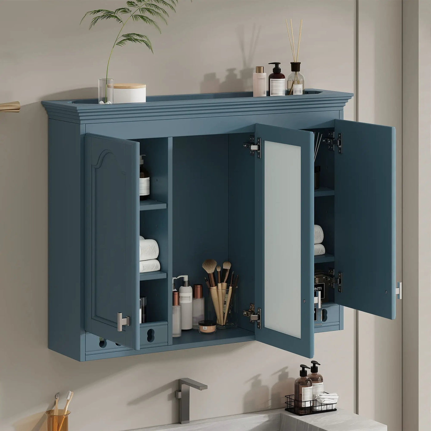Wall Mount Mirror Cabinet With Adjustable Shelves, Soft Closing Hinges by HouseOfZazla