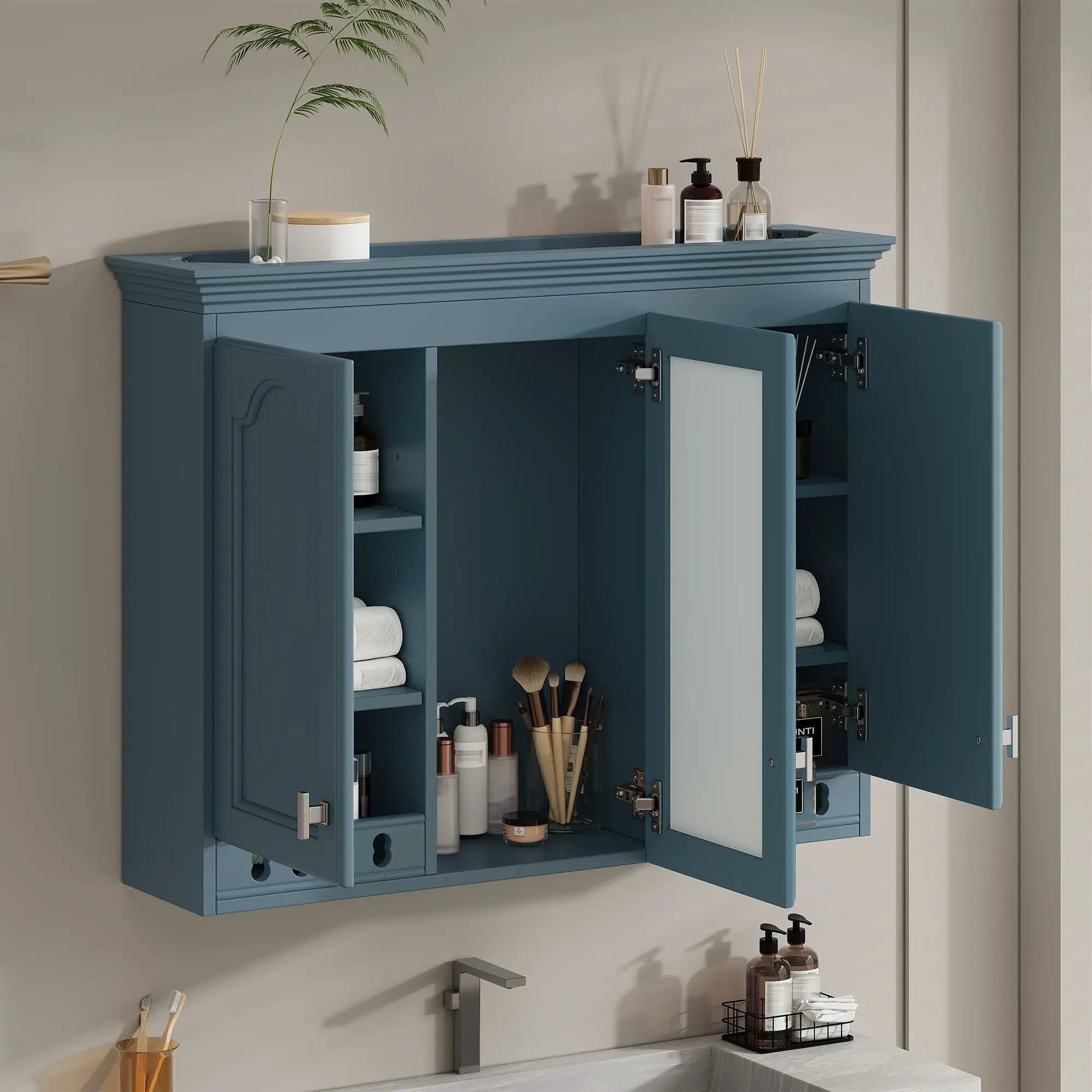 Wall Mount Mirror Cabinet With Adjustable Shelves, Soft Closing Hinges by Unique Piece Furniture