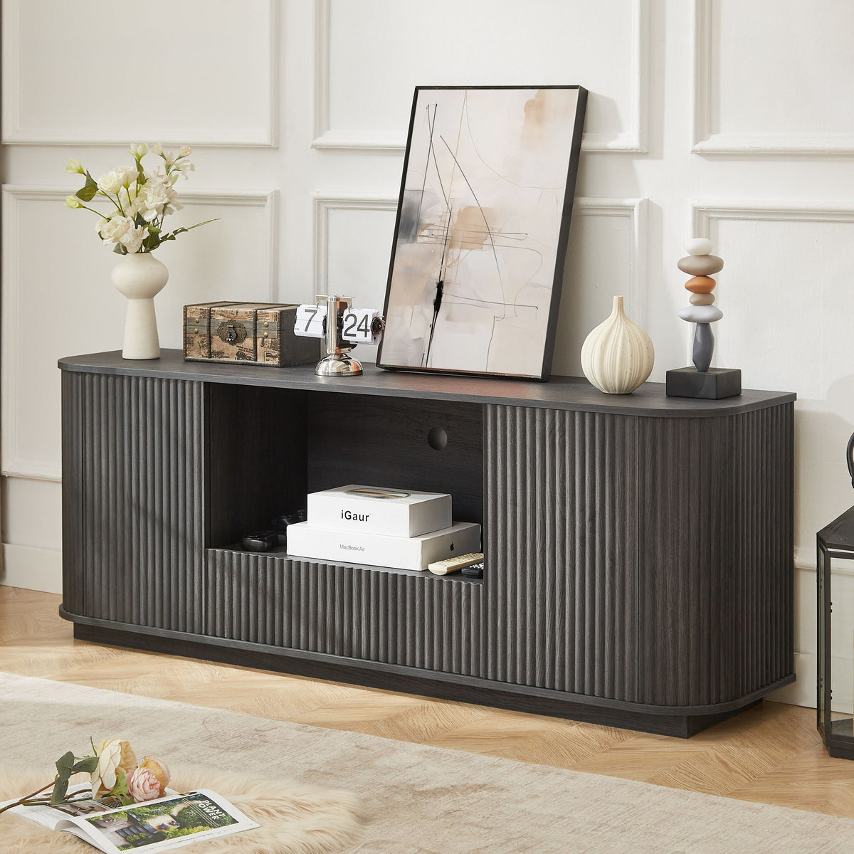 Modern Wavy TV Stand Rounded Sideboard With Storage Cabinet, photo 4 of 8