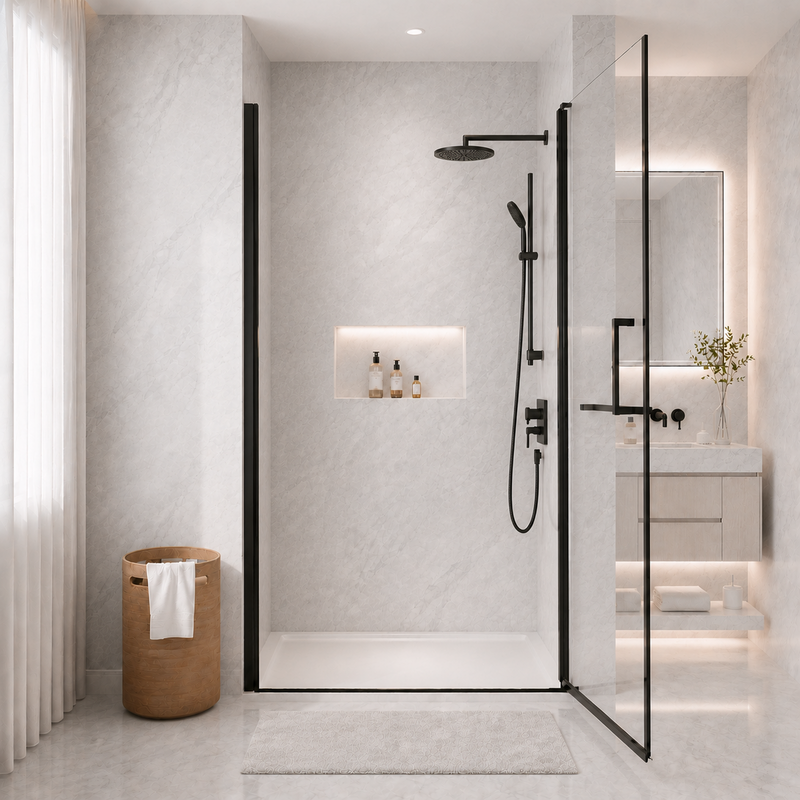34"-35.2" x 72" Semi-Frameless Pivot Shower Door, Matte Finish by HouseOfZazla