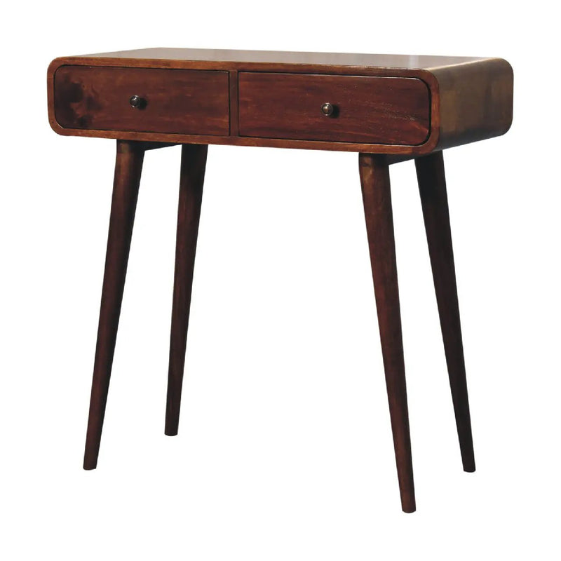 Solid Wood Chestnut Curved Hallway Table, 2-Drawers, Nordic Legs by HouseOfZazla