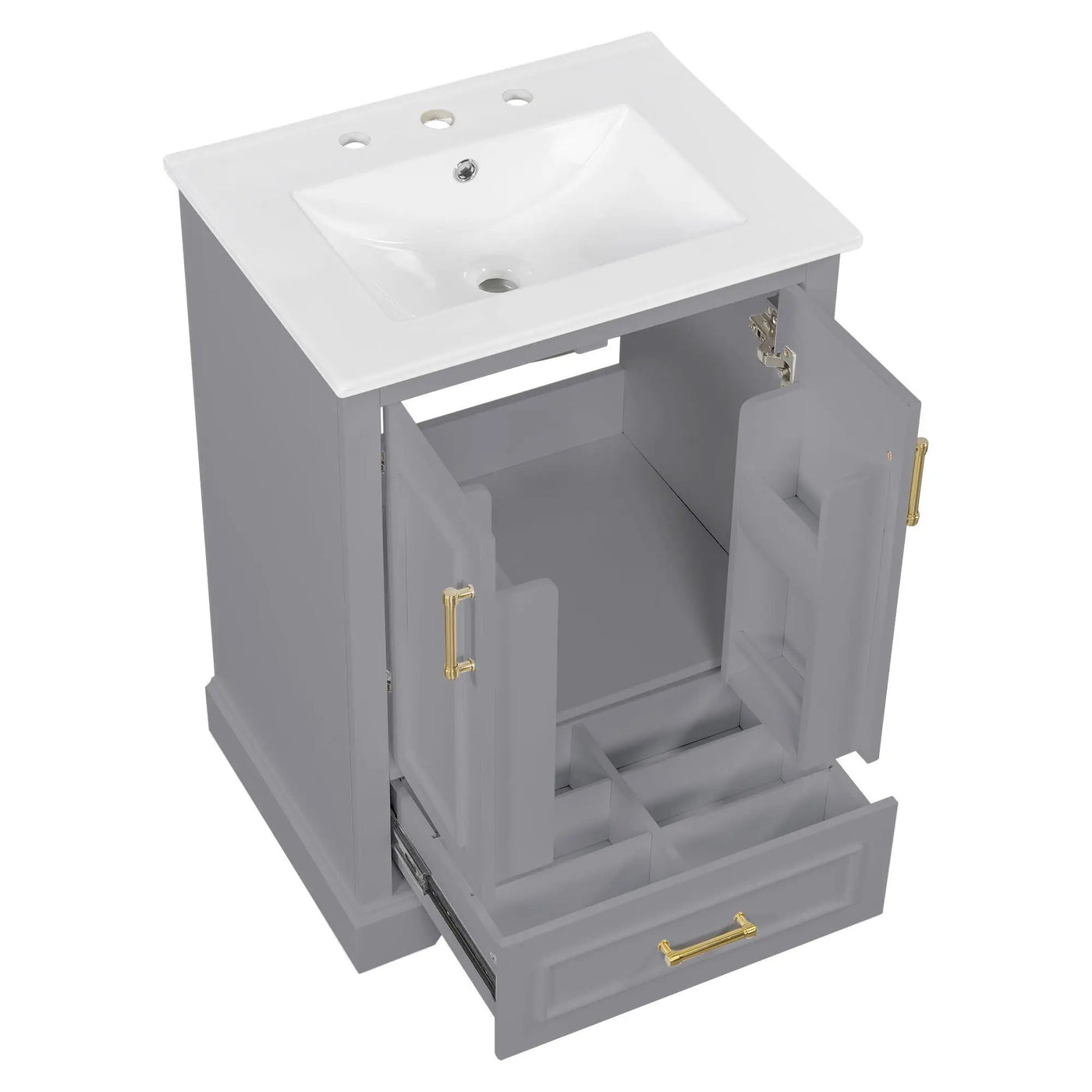 Bathroom Vanity With Sink, 1 Divided Drawer And 2 Soft Close Doors With Double Shelf by HouseOfZazla