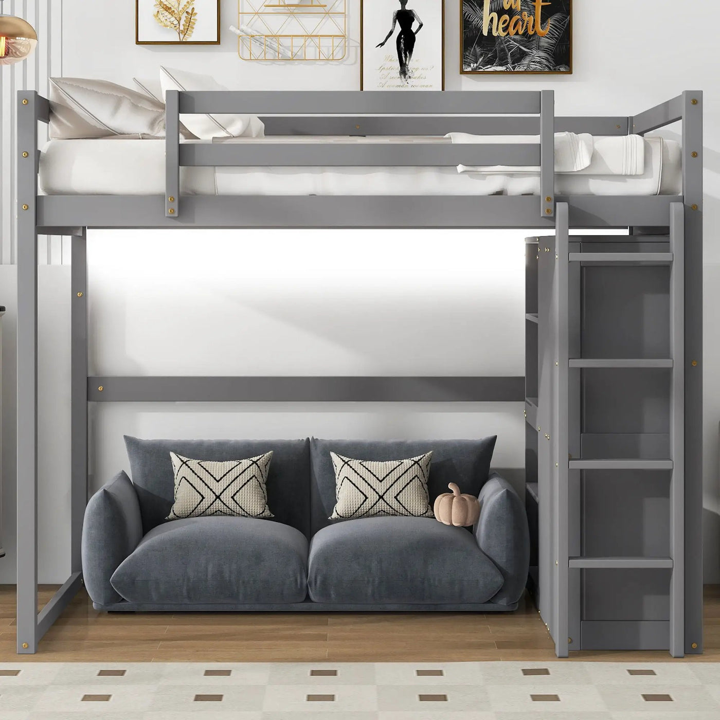 Loft Bed With Built In Wardrobe, Storage Shelves, And LED Light by HouseOfZazla